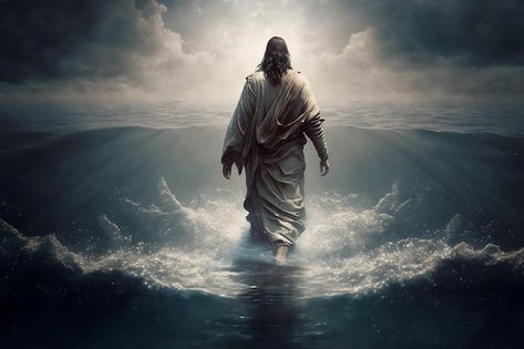 Jesus christ walking on the water on the... | Premium Photo #Freepik #photo #christ #christian #christian-religion #faith Jesus Christ, Jesus, Water