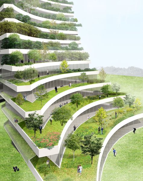 Image 6 of 8 from gallery of Vo Trong Nghia Proposes Green City Hall for Bac Ninh City. Courtesy of Vo Trong Nghia Architects Vo Trong Nghia, Green Building Architecture, Architecture Antique, Eco City, Eco Architecture, Green Architecture, Amazing Buildings, Green City, Sustainable Architecture