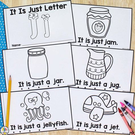 Letter J Book: Printable Book for Preschoolers Learning the ABC's Letter J Books For Preschool, J Activities, Letter J Crafts For Preschoolers, Letter Z Crafts, Letter J Crafts, Letter J Activities, Preschool Phonics, J Craft, Diy Preschool