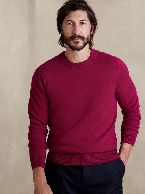 Alta Cashmere Crew-Neck Sweater | Banana Republic Support Local Farmers, Red Raspberry, Retro Waves, 12 Gauge, Color Analysis, Shop Mens Clothing, Natural Resources, Winter Looks, Red Sweaters