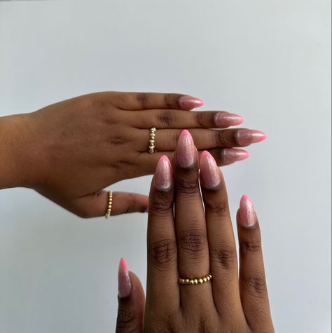 Black woman with sparkly pink acrylic nails with a pink french tip Sparkly Pink Acrylic Nails, Pink French Tip Acrylic Nails, Pink French Tip, Nose Makeup, French Tip Acrylic Nails, Pink French, Pink Acrylic, Pink Acrylic Nails, French Tip Nails