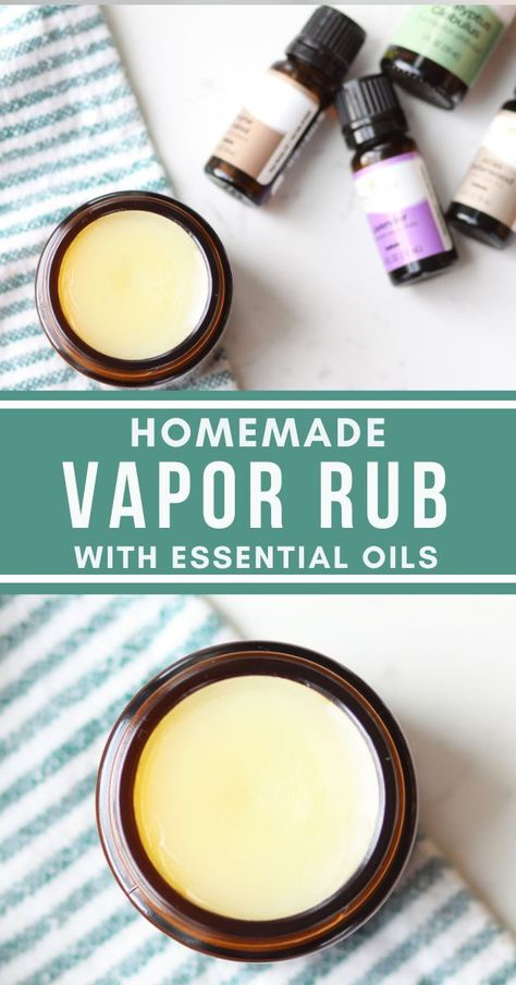 How to make homemade vapor rub to have on hand for cold and flu season. Use this natural remedy even on toddlers and young children to clear up stuffy noses and chest congestion. Natural Cough Remedy, Diy Vapor Rub, Homemade Vapor Rub, Cough Remedies For Kids, Homemade Cough Syrup, Homemade Cough Remedies, Stuffy Nose Remedy, Homemade Body Care, Herbal Remedies Recipes