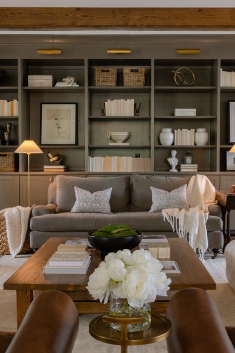 Living Room Archives - Manor Design Mouses Back Living Room, Neutral Living Space, Cozy Living Room Paint Colors Sherwin Williams, Modern Manor Interior, Home Study Room Ideas Cozy, Front Room Library Ideas, Formal Living Room Library, Den Designs Ideas, Iron Ore Living Room