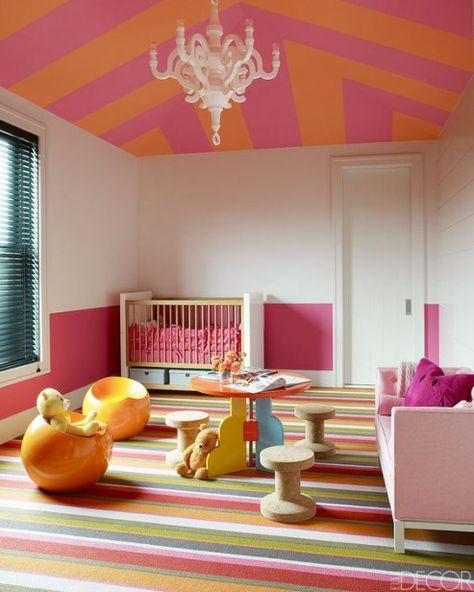 Ask Maria: How Much Colour is Too Much for a Kids Room? Interior Board, Bright Nursery, Children's Bedrooms, Plafond Design, Baby Room Design, Girl Bedroom Designs, Painted Ceiling, Baby's Room, Decor Minimalist