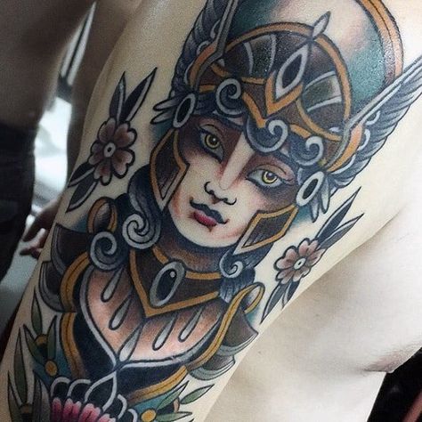 Valkyrie Tattoos, Traditional Tattoo Woman, Norse Mythology Tattoo, Valkyrie Tattoo, Left Arm Tattoos, Traditional Tattoo Flowers, Knight Tattoo, Traditional Tattoo Sleeve, Nordic Tattoo