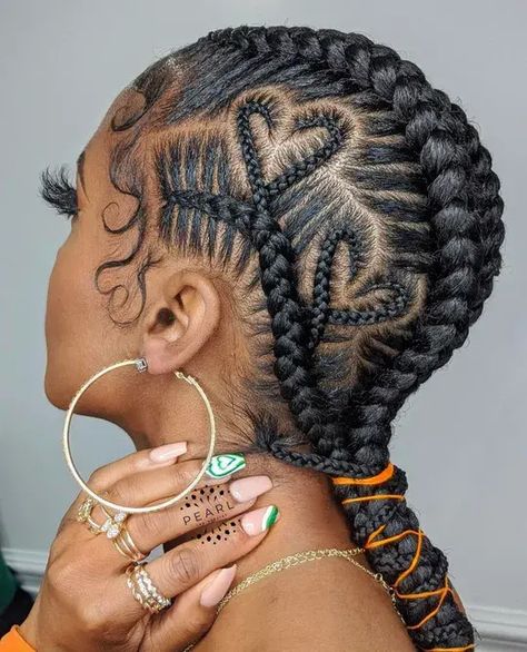 41 Awesome Stitch Braids Hairstyles That You Must Try | Fashionterest Heart Braid, Hair Adviser, Braids Styles, Stitch Braids, Feed In Braid, Fulani Braids, Braids With Curls, Braid Designs, Heart Hair