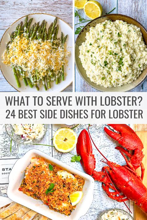 Meals With Lobster, Lobster Tail Dinner Ideas, What To Make With Lobster Tails, Lobster Tail Meal, Lobster Tail Dishes, Lobster Boil Party Ideas, Lobster Meal Ideas, Lobster Meals Dinners, Lobster Tail Side Dishes