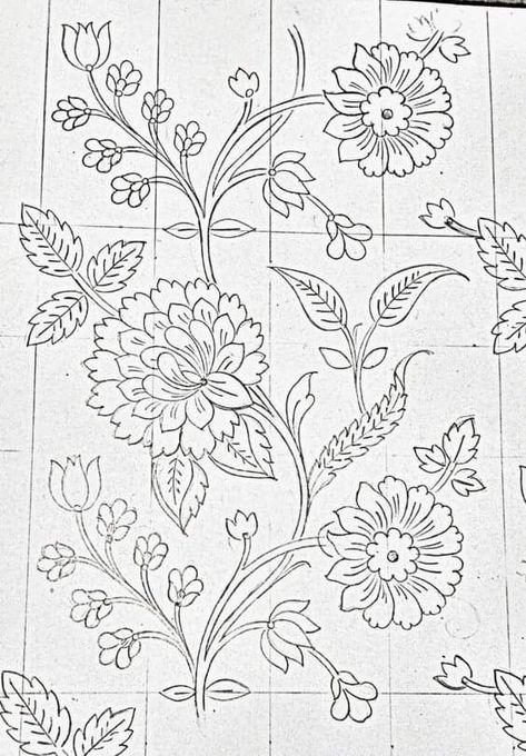 Floral Khakha Designs, Floral Jaal Pattern, Floral Khakha, Embroidery Sketches Design, Persian Flowers, Leaves Motifs, Embroidered Canvas Art, Flower Pattern Drawing, Kalamkari Painting