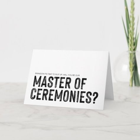 Black & White Be Our Master of Ceremonies Wedding for $3.97 - Bridesmaid Card Master Of Ceremonies Wedding, Wedding Invitation Stationary, Black And White Wedding Invitations, Master Of Ceremonies, Cheap Wedding Invitations, Belly Band Invitation, Be My Bridesmaid Cards, Bridesmaid Proposal Cards, Wedding Party Supplies