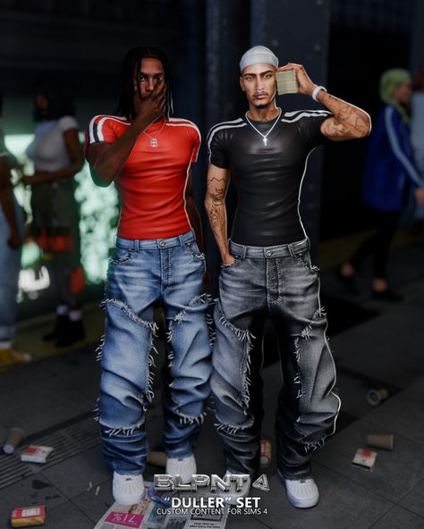 "DULLER" SET Sims 4 Cc Clothes Emo, Sims 4 Cc Bodysuit, Sims 4 Male Sims Download, Distressed Baggy Jeans, Sims 4 Men Clothing, Ts4 Mods, Sims 4 Male Clothes, Sims 4 Cas Mods, Sims Clothes