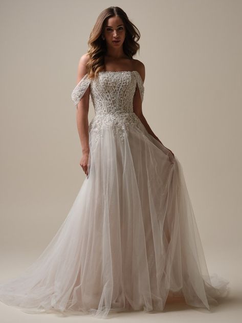 Yvette Sheer Organza Shimmering Wedding Gown | Maggie Sottero Rebecca Ingram Wedding Dresses, Maggie Sottero Bridal, Rebecca Ingram, Bridal Gown Styles, Ivory Gown, Bridal Jacket, Couture Wedding Gowns, Backless Wedding, Designer Wedding Gowns