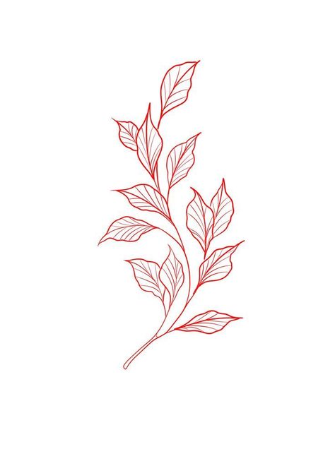 Red Plant Tattoo, Red Leaves Tattoo, Red Leaf Tattoo, Red Flash Tattoo, Red Tattoo Flower, Red Vine Tattoo, Red Floral Tattoo, Vine Tattoo Stencil, Red Line Tattoo