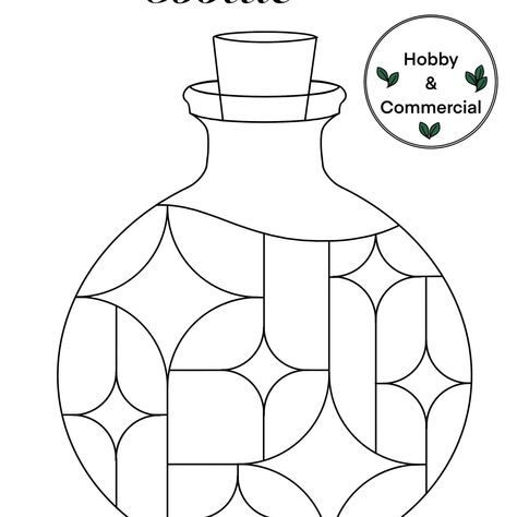 This listing is for the digital pattern to create a stained glass Starlight Potion Bottle. No physical item will be received.  If you like my patterns please follow my social media for more inspiration.  You can find me on instagram McQueenie_art Simple Stained Glass Patterns Square, Stained Glass Christmas Village Pattern, Faux Stained Glass Patterns Free, Stained Glass Potion Bottle, Basic Stained Glass Patterns, Halloween Stained Glass Patterns, Free Stained Glass Patterns Printables, Printable Stained Glass Patterns, Beginner Stained Glass Patterns Free