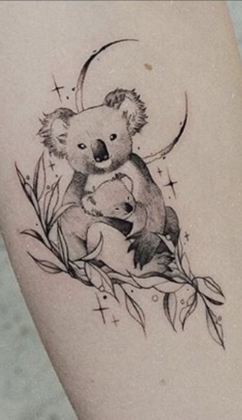 Simple Koala Tattoo, Koala Tattoo, First Time Tattoos, Australia Tattoo, Mum Tattoo, Mama Tattoo, Animal Outline, Tatoo Inspiration, Octopus Tattoos