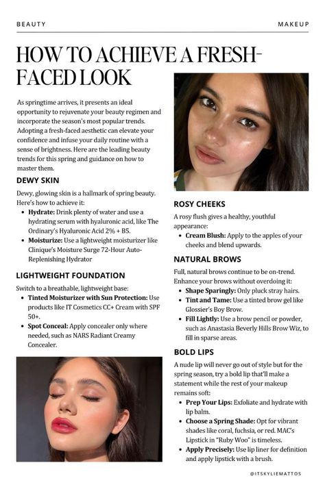 Spring Beauty Trends: Fresh-Faced Makeup Tips & Skincare Guide | Natural Makeup Natural Youthful Makeup, Summer Makeup Glow, Model Routine, Makeup Bold Lip, Makeup Bold, Skincare Guide, Wellness Club, Tips Skincare, Bold Lip