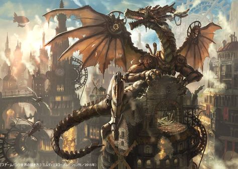 Steam Dragon by Denki09 Ville Steampunk, Steampunk Engineer, Steampunk Dragon, Steampunk City, Corset Steampunk, Steampunk Artwork, Dragon Wallpaper, Boat Illustration, Steampunk Tendencies