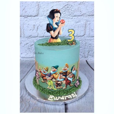 Snow White And The Seven Dwarfs Cake, Snow White Cake, Disney Snow White, Snow White And The Seven Dwarfs, The Seven Dwarfs, Seven Dwarfs, White Cake, Themed Cakes, The Seven