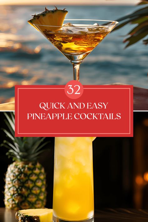 Discover a variety of refreshing pineapple cocktails that you can make in minutes! From the classic Pina Colada to the zesty Pineapple Fizz, these drinks highlight the amazing flavor of pineapple juice with perfect balances of sweetness and acidity. Enjoy tropical vibes with Cuban Breezes and indulge in the enticing dynamics of cocktails like Kiwi Colada or Pineapple Upside-Down Cake. These simple recipes make it easy to impress your guests or simply treat yourself to an island-inspired drink at home. Cocktails With Pineapple Juice, Cocktails Pina Colada, Pineapple Cocktails, Pina Colada Mocktail, Malibu Pineapple, Cranberry Punch, Passion Fruit Syrup, Malibu Coconut, Pineapple Margarita