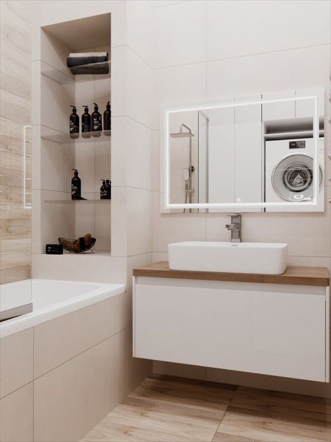 Small and functional bathroom with bath tub and built-in shelves, washing machine and dryer 
#Dezai #London #remote #digital #interior design #online #e-interior #bedroom #3d visualisation #3d interior #photorealistic visualisation #interior design online #redesign, #minimalism #modern design #monochrome interior #compact interior #compact #compact interior plan #affordable interior design #bespoken interior design #bespoke Bathroom With Bath Tub, Digital Interior Design, Functional Bathroom, Small Bathtub, Monochrome Interior, Laundry Room Renovation, Affordable Interior Design, Washing Machine And Dryer, 3d Interior