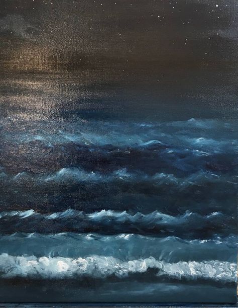 Original Beach Painting by Laetitia Dufour | Expressionism Art on Canvas | Night sea Check more at https://codlu.com/us/original-beach-painting-by-laetitia-dufour-expressionism-art-on-canvas-night-sea/ Beach Paintings Aesthetic, Sea At Night Painting, Beach At Night Painting, Night Beach Painting, Dark Ocean Painting, Night Sea Painting, Dark Waves, Night Ocean, Sea Drawing