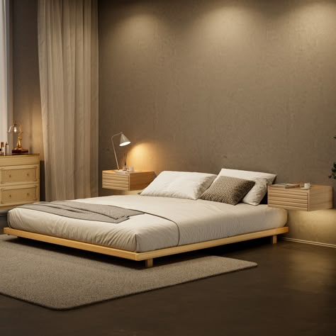 Améliorez votre chambre à coucher avec notre lit de sol de style japonais, alliant élégance, confort et design intemporel. Doté de lattes en acier au carbone, d'une structure en métal avec finition en bois et de lignes minimalistes, il crée un sanctuaire serein et élégant Le design japonais minimaliste favorise l'élégance et la tranquillité Lattes en acier au carbone et cadre métallique avec finition en bois pour plus de durabilité Les lignes épurées complètent les intérieurs modernes, traditionnels ou contemporains Low Level Beds, Platform Wood Bed Frame, Low King Size Bed Frame, Platform Floor Bed, King Floor Bed, Japanese Style Bed Frame, Minimalist Wooden Bed, Japanese Beds, Mattress On Floor Ideas Bedrooms