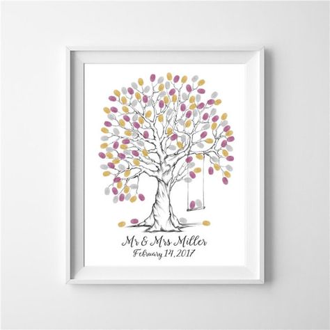 Wedding Fingerprint Tree Guest Book with Swing Set Thumbprint Guestbook, Digital Printable Personalized File, hand drawn finger thumb print Thumb Print Guest Book, Finger Print Tree, Wedding Fingerprint, Wedding Fingerprint Tree, Tree Guest Book, Fingerprint Guestbook, Wedding Finger, Thumb Print, Fingerprint Tree