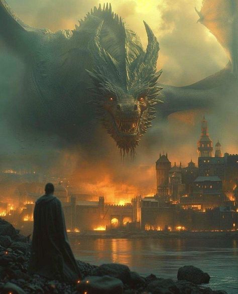 Dragon On Castle, Giant Dragon, Dragon Castle, Breathing Fire, Big Dragon, Got Dragons, Dark Fantasy Artwork, Dragon Artwork Fantasy, Asoiaf Art