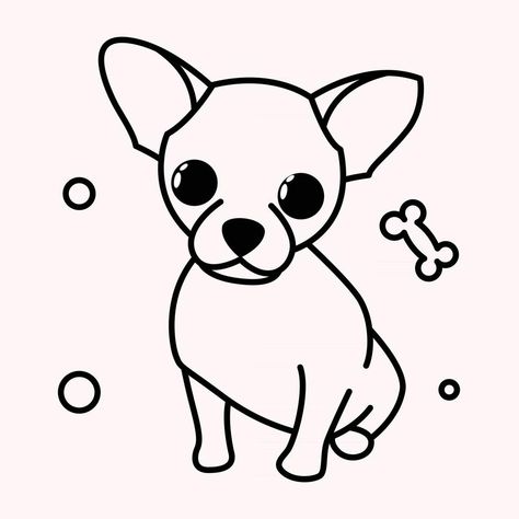 Chihuahua Drawing, Cute Dog Drawing, Dog Outline, Puppy Drawing, Chihuahua Puppy, Dog Icon, Cute Chihuahua, Funny Doodles, Chihuahua Puppies