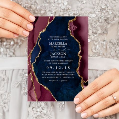 Navy And Burgundy Wedding, Navy Gold Wedding, Navy Blue And Gold Wedding, Rehearsal Invitations, Agate Wedding, Navy Blue Wedding Invitations, Maroon Wedding, Burgundy Wedding Invitations, Gold Wedding Theme