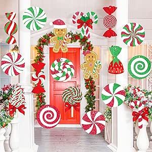 GuassLee Candy Gingerbread Christmas Outdoor Decorations - 18pcs Large Hanging Candy Cane Gingerbread Man Lollipop Christmas Decor for Outdoor Yard Porch Christmas Tree Decorations Porch Christmas Tree, Outdoor Christmas Light Displays, Lollipop Christmas, Christmas Outdoor Decorations, Candy Cane Gingerbread, Fun Family Christmas Games, Christmas Classroom Door, Gingerbread Diy, Christmas Open House