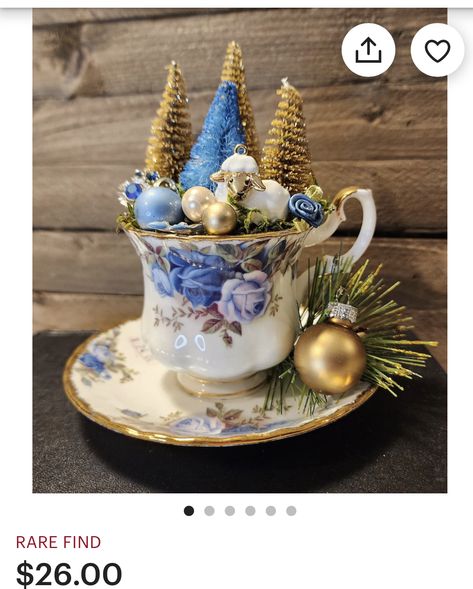 Tea Cup Ornaments, Cup Ornaments Diy, Teacup Christmas, Jewelry Tree Craft, Cup Ornaments, Mini Scenes, Tea Cup Art, Teacup Crafts, Cup Decorating