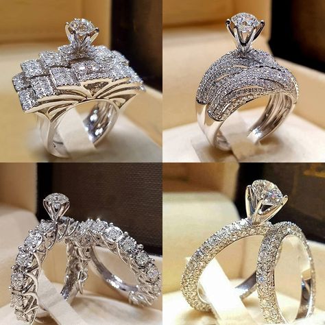 Creative Engagement Rings, Elegant Rings, Elegant Wedding Rings, Engagement Wedding Ring Sets, Engagement Style, Trendy Ring, Bridal Ring Sets, Stone Studs, Fashion Ring