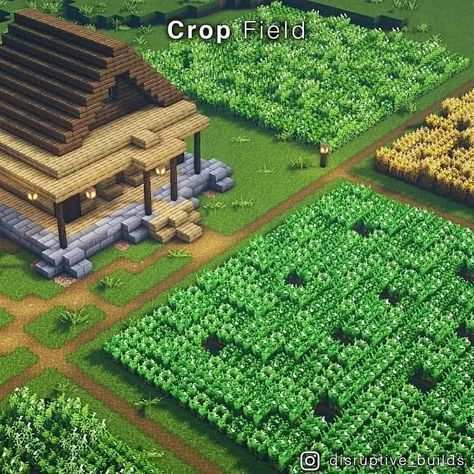 Cute Minecraft Farm Ideas, Cute Minecraft Farm, Minecraft Farm Ideas Crops, Minecraft Farm Ideas, Cute Minecraft, Farm Town, Crop Field, Minecraft Farm, Farm Ideas