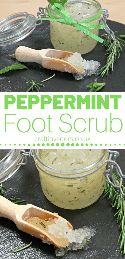 How to Make Fantastic Home-made Peppermint Foot Scrub Diy Foot Scrub Recipes, Foot Scrub Recipe, Homemade Foot Scrub, Peppermint Foot Scrub, Body Scrub Homemade Recipes, Diy Sugar Scrub Recipe, Salt Scrubs, Body Scrub Recipe, Sugar Scrub Homemade