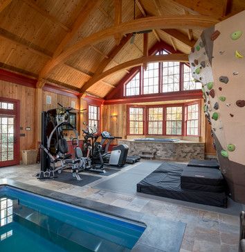 Barn Gym, Dream Home Gym, Dream Gym, Home Gym Design Garage, Luxury Gym, Endless Pool, Piscina Interior, Basement Gym, Indoor Pools