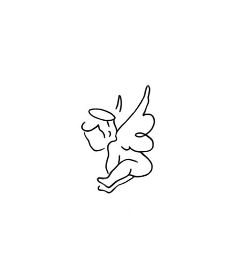 Cupid Tattoo Simple, Angels Drawing Simple, Angel Tattoo Designs Simple, Collar Tattoo Female, Angel Simple Drawing, 3 Angels Tattoo Designs, Angel Aesthetic Tattoo, Cherub Angel Tattoo Simple, Small Cupid Tattoo