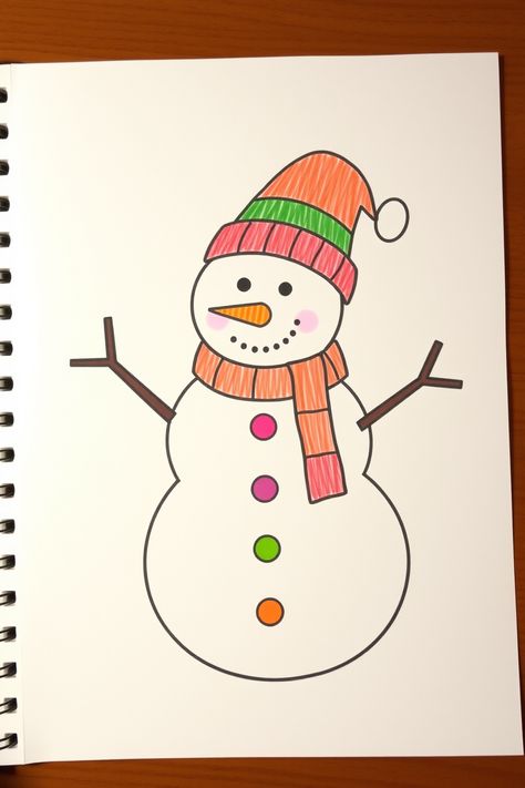 Check Out This Cute Snowman Drawing & 12+ Other Snowman Drawing Ideas! #drawing #drawinginspiration Snowman Drawing Ideas, Snow Man Drawing Easy, Snowman Drawing Easy, Snowman Directed Drawing, January Drawings, Winter Drawings Easy, Cute Snowman Drawing, How To Draw Snowman, Snowman Doodle