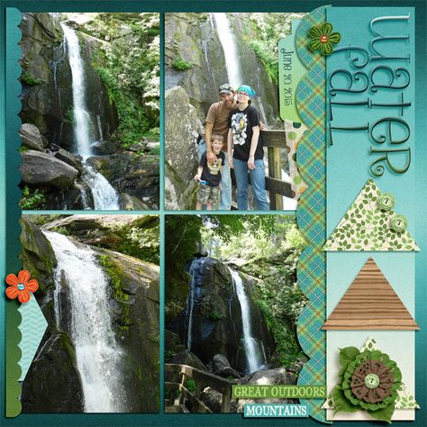 Waterfall Scrapbook, Time Template, Camping Scrapbook, Happy Ideas, Fall Scrapbook Layouts, Scrapbooking Layouts Travel, Travel Scrapbook Pages, Vacation Scrapbook, Scrapbook Gift