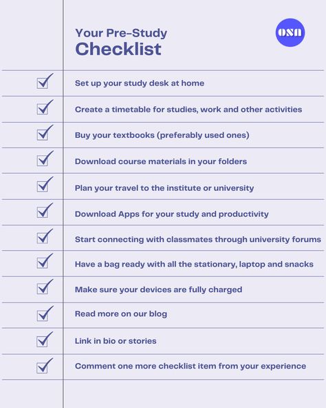 Study Checklist Student, Preparing For New Semester, Semester Preparation, Academic Checklist, Uni Checklist, Study Checklist, Study Routine, Check Lists, Study In Australia