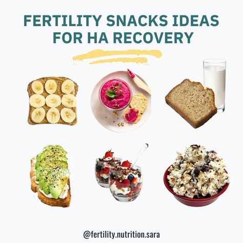 Period Recovery & Fertility Nutrition on Instagram: "⭐️6 FERTILITY SNACK IDEAS FOR RECOVERY⭐️ SAVE THIS POST FOR LATER 📲 1️⃣Peanut butter & banana & cinnamon on toast 2️⃣Rice crackers with beet hummus 3️⃣Slice of banana bread with glass of milk 4️⃣Seed & nut crackers with goat feta cheese & avo 5️⃣Greek yogurt with berries + nibs Choco & walnuts 6️⃣Pop corn with almonds+ dark chocolate I vary every day- I am 0 constant with my snacking desires.😙🙃 Which snack are you? 👇👇 ➡️Looking for more Period Recovery, Fertility Nutrition, Recovery Food, Beet Hummus, Cinnamon Banana, Fertility, Feta Cheese, Beets, Crackers