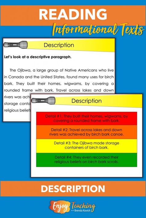 Descriptive Text Structure - How to Teach Nonfiction Teaching Informational Text, Informational Text Structures, Descriptive Text, Linking Words, Plants Unit, Text Structure, Paragraph Writing, Informational Text, Compare And Contrast