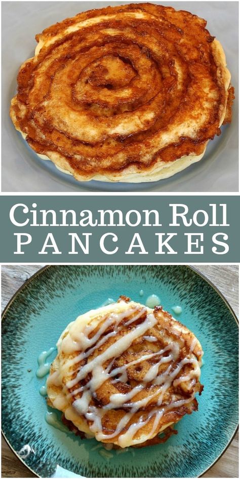 Cinnamon Roll Pancakes recipe from RecipeGirl.com #cinnamonroll #pancakes #recipe #RecipeGirl Cinnamon Roll Pancakes Recipe, Cake Waffles, Yummy Pancake Recipe, Homemade Pancake Recipe, Best Pancake Recipe, Cinnamon Roll Pancakes, Cinnamon Pancakes, Wakey Wakey, Cinnamon Recipes