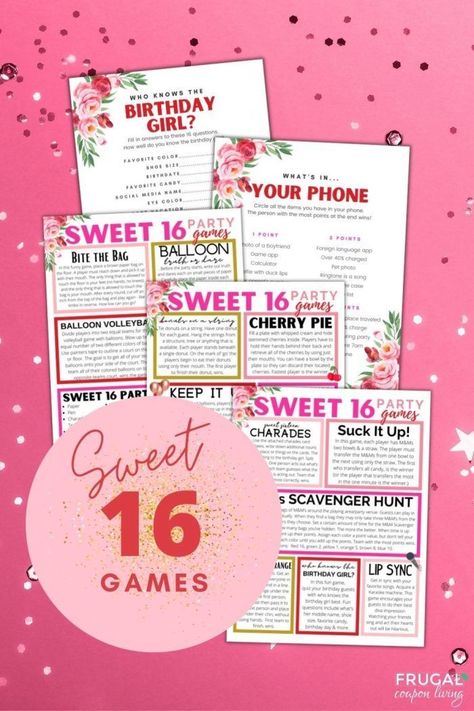 If you're looking for party girl fun, let us do the hard work with these girls night out ideas. Enjoy these 16 low-cost Sweet Sixteen Party Games & ideas. Fun activities and low-cost birthday party entertainment to keep the party going & quite memorable. Enjoy these 16 birthday party games for girls. Fun sweet sixteen ideas and activities to entertain the party guests and guests of honor. In this easy digital download, you have birthday party game instructions and a supply list. Scavenger Hunt Riddles For Teens, Sweet Sixteen Party Games, 16 Birthday Party Games, Sweet Sixteen Party Ideas, Sweet 16 Games, Party Ideas Games, Classroom Party Games, Sweet Sixteen Party, Girls Party Games