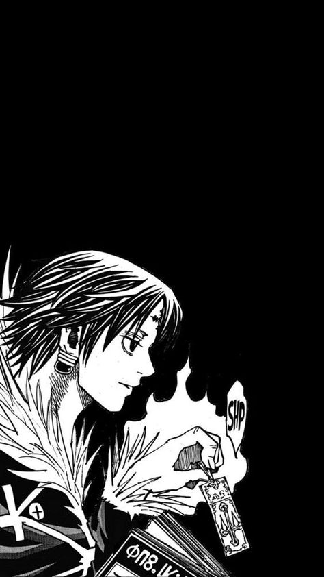 Black Manga Wallpaper, Chrollo Lucifer Manga, Chrollo Lucifer Wallpaper, Black And White Anime Wallpaper, Manga Wallpaper Black And White, Chrollo Lucifer, Kalluto Zoldyck, Box Manga, Chrollo Lucilfer