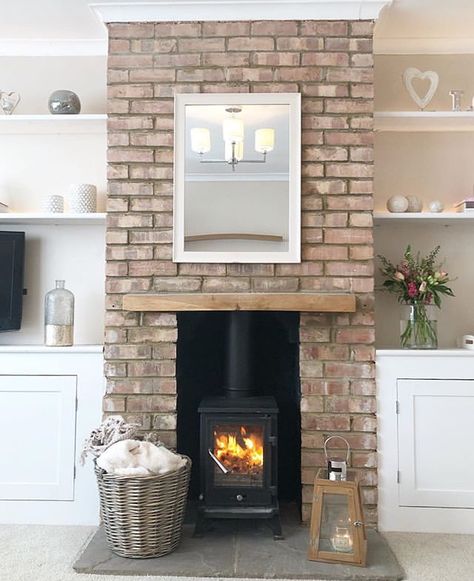 Exposed Brick Fireplaces, Log Burner Living Room, Brick Living Room, Red Brick Fireplaces, Snug Room, Wood Stove Fireplace, Living Room Warm, Living Room Decor Fireplace, Cosy Living Room