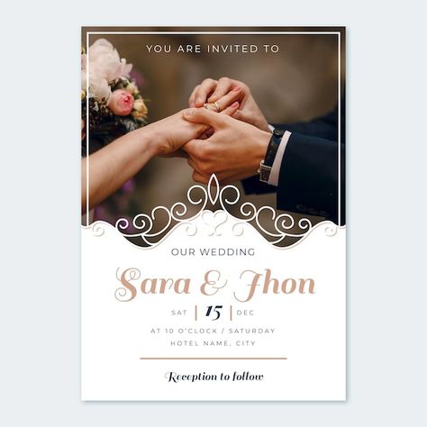 Wedding invitation template with photo | Free Vector #Freepik #freevector #wedding #invitation #party #card Ring Ceremony Invitation, Engagement Invitation Design, Engagement Invitation Card Design, Watch Live Cricket Streaming, Ceremony Invitation Card, Invitation Card Format, World Tourism Day, Evite Invitations, Digital Wedding Invitations Templates