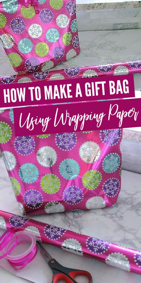 Basket Gift Wrapping, Diy Gift Bags From Wrapping Paper, Make A Gift Bag, How To Make A Gift Bag, Make A Bag, Gift Bags Diy, Basket Gift, Large Gift Bags, Big Gifts