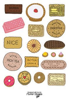 British Biscuits, Illustration Food, Great British, Food Illustrations, Food Art, Bourbon, Tea Party, Art Journal, Biscuits