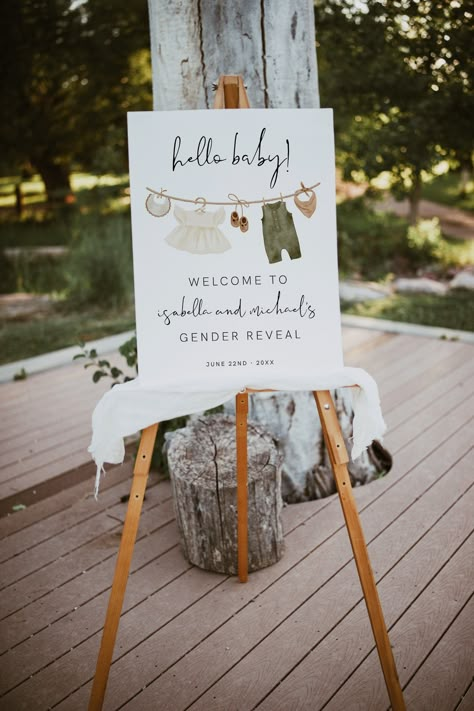 Gender Reveal Welcome Sign Template, Boho Gender Reveal Boy Girl, Neutral Gender Reveal Baby Shower, Clothes Baby, Editable, Instant, 95 - Etsy Twin Boys Baby Shower, Shower Room Ideas, Baby Holder, Gender Neutral Baby Shower Ideas, Simple Gender Reveal, Neutral Baby Shower Ideas, Baby Reveal Ideas, Peggy Porschen, Pregnancy Gender Reveal