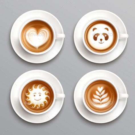 Coffee Latte Art, Coffee Vector, Cups Of Coffee, Cafe Art, Cafe Latte, Coffee Photography, Sun Art, White Cups, Coffee Design